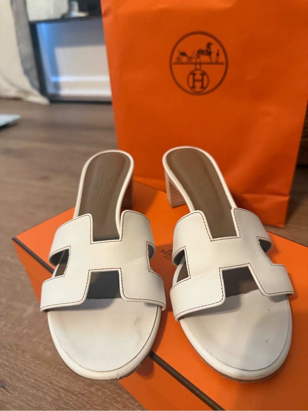 Hermes White Oran Slide Sandals - Women View 2